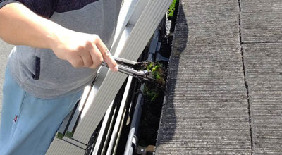 雨どい清掃の様子