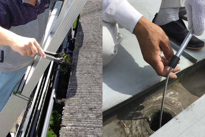 雨樋清掃の様子